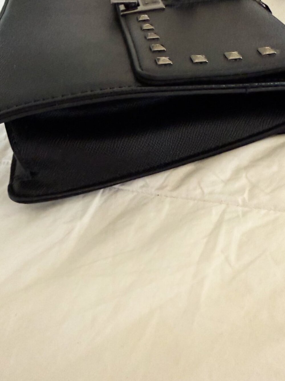 Badgley Mischka Black Studded Top Handle Satchel Chain Detail Bag - Picture 3 of 9